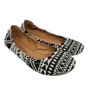 Lucky Brand Echo Tribal Aztec Print Fabric Ballet Flats Black White Size 7.5